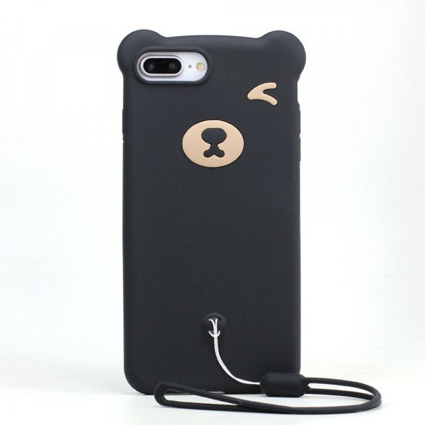 Wholesale iPhone 8 Plus / 7 Plus 3D Teddy Bear Design Case with Hand Strap (Black)